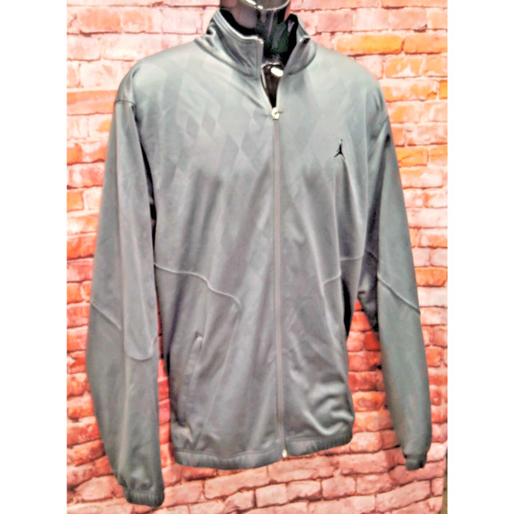 Air Jordan Track Jacket Men's Size XL Grey Diamond Pattern Jumpman Logo Full Zip - Picture 2 of 7